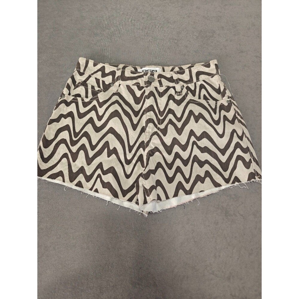 RSQ Womens Size 25 Zebra Print Cutoff Denim Shorts High Rise Raw Hem Y2K